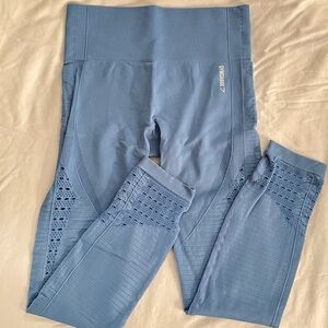 Gymshark Cropped Energy Seamless Crochet / Lace Cutout Blue Leggings Size M
